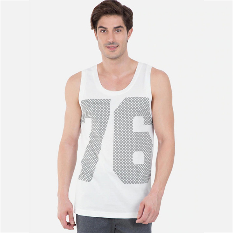 Men White & Grey Printed Gym Vest 9928-0105