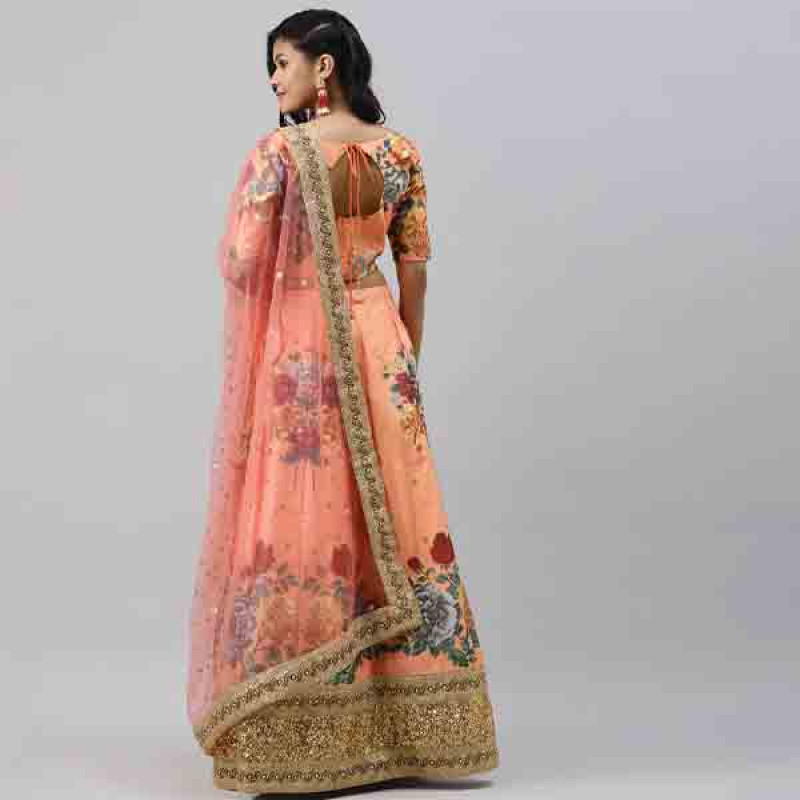 Orange Art Silk Aline Lehenga