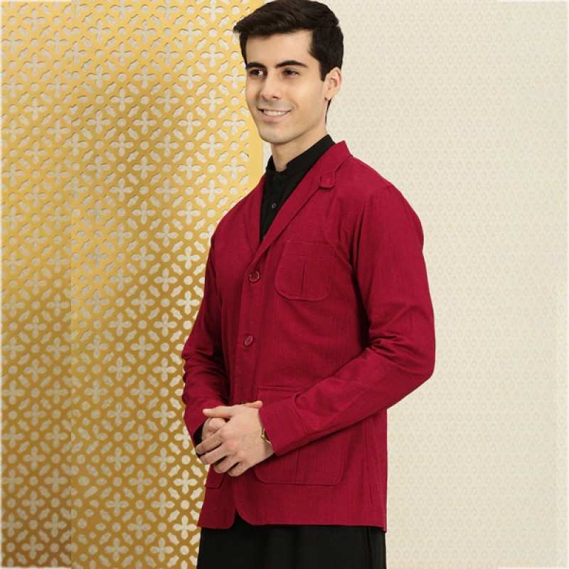 Men Red Solid Single-Breasted Jashn Blazer