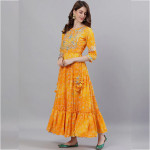 Women Yellow Bandhani Printed Maxi Dress