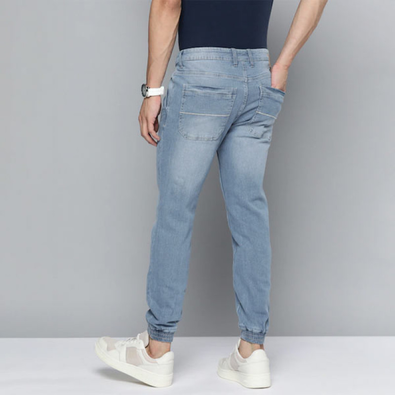 Men Blue Slim Fit Light Fade Stretchable Denim Joggers