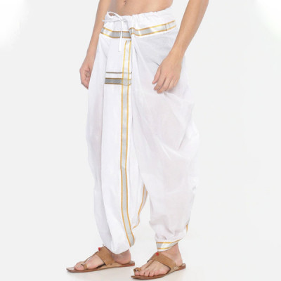 Men Pack Of 2 White Solid Readymade Cotton Dhoti Pants