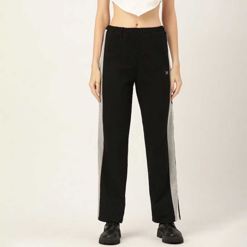 Women Black Side Striped Track Pants