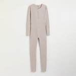 Women Beige Ribbed modal-blend jumpsuit